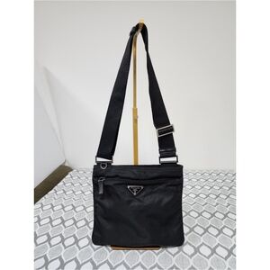 PRADA Nylon Vela Small Flat Messenger Bag Black